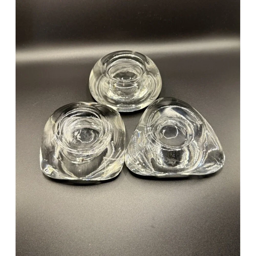 IVV Art Glass Votives Set Of 3 Circle Triangle Square Heavy Blown Made In Italy